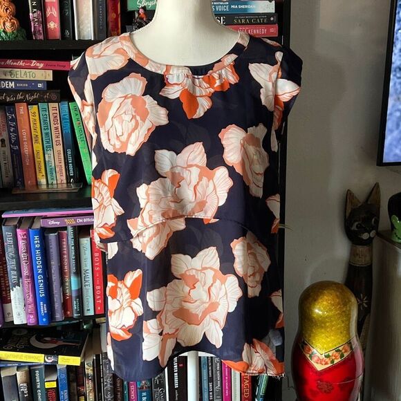 Cabi Size Small blue and orange floral print chiffon blouse - Picture 1 of 4